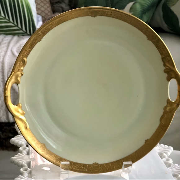 Gorgeous Deco Hand Painted 14kt Gold Trim Handle Serving/Display Plate - Picture 2 of 8